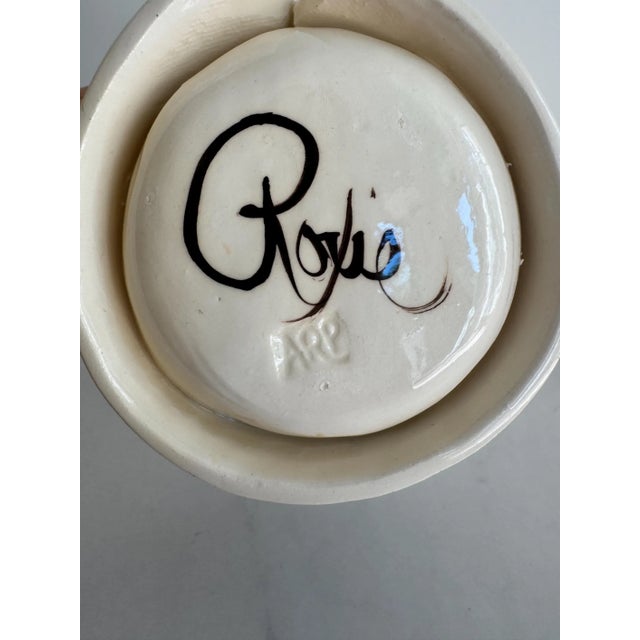 Signed Studio Pottery Figural Jacket Vase – Blue & White Floral Ceramic Sculpture – Artisan Vessel For Sale - Image 10 of 10