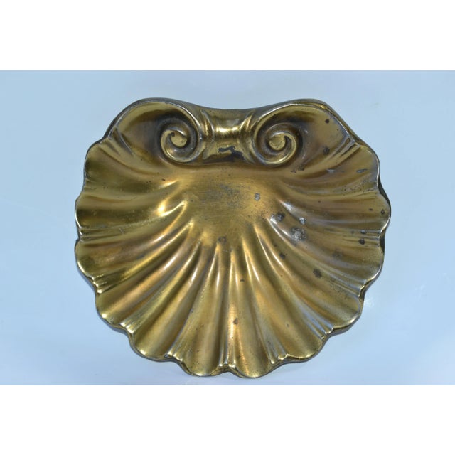 Vintage Solid Bronze Nautical Scallop Shell Bowl Catchall Vide Poche For Sale - Image 11 of 12