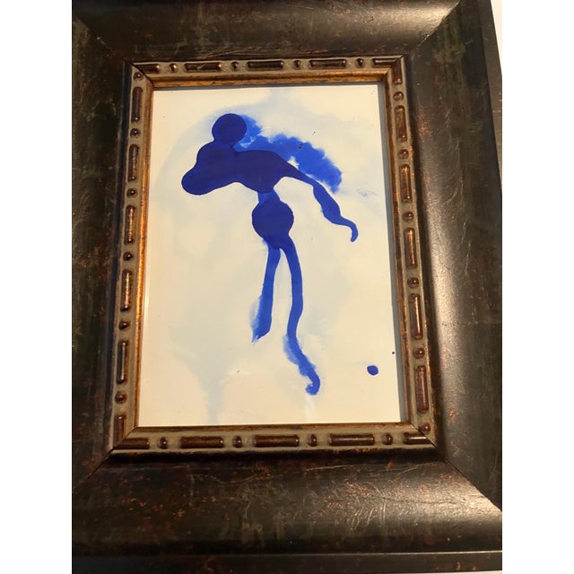 Contemporary Contemporary 2 Original Abstract Blue Ink Paintings Framed-a Pair For Sale - Image 3 of 4