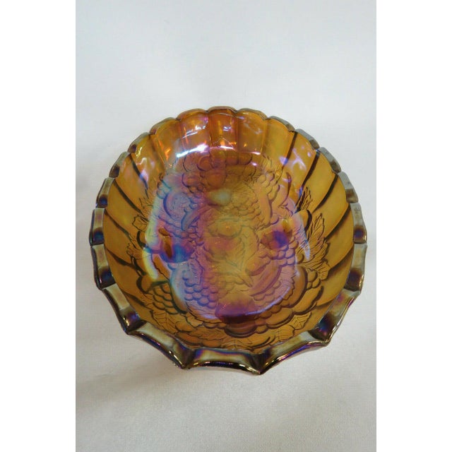 Indiana Harvest Grape Amber Carnival Glass Footed Oval Fruit Bowl