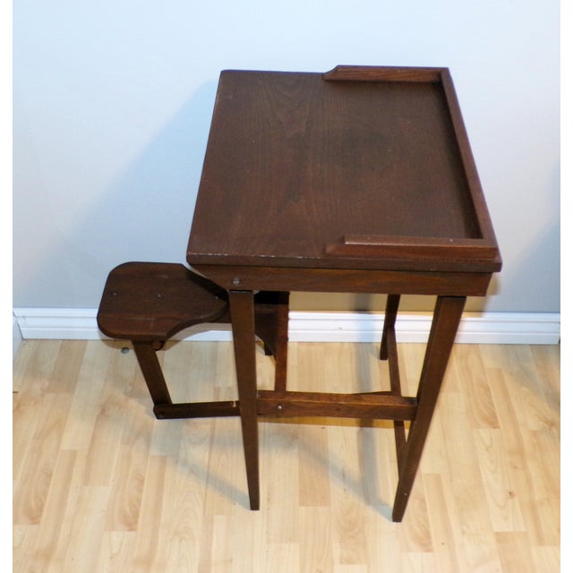 Vintage Mission Solid Oak Telephone Stand Childs Desk Integrated Fold Out Stool For Sale - Image 15 of 15