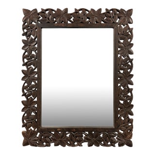 Hand-Carved Floral Framed Mirror For Sale