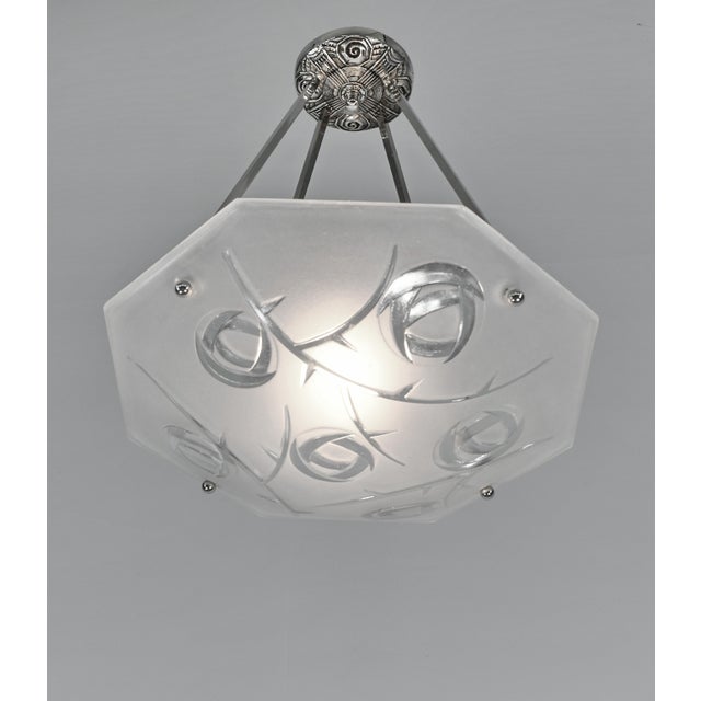 French Art Deco Pendant Light by Degue 1930 France For Sale - Image 6 of 9