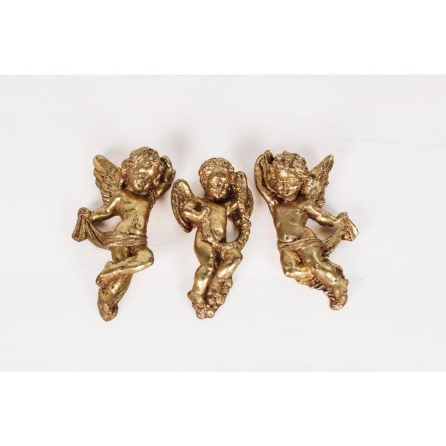 Gold Mid-Century Set of 3 French Gold Leaf Cherub Wall Hangings For Sale - Image 8 of 15