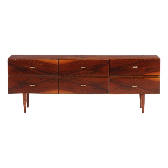 Six-Drawer Walnut Low Dresser / Credenza, C. 1955. For Sale