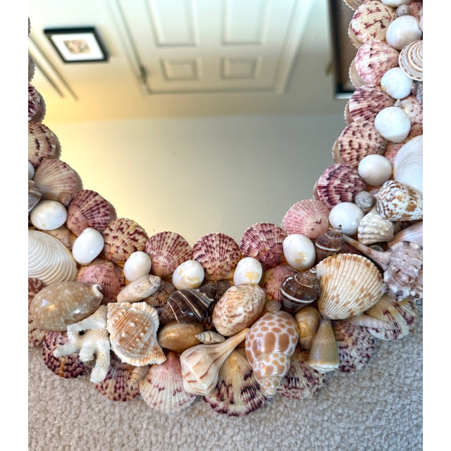 Vintage Handmade Shell Encrusted Oval Wall Mirror For Sale - Image 4 of 8