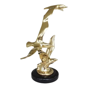 Mid Century Modern Brutalist Brass Eagle Statue on Stone Base After Curtis Jere