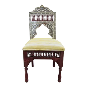 Antique Carved Hardwood and Inlay Mother of Pearl Side Chair Versace Style Seat