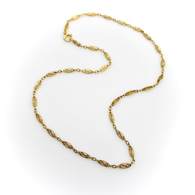 Modern Vintage 18k Gold 18” Fancy Link Chain For Sale - Image 3 of 8