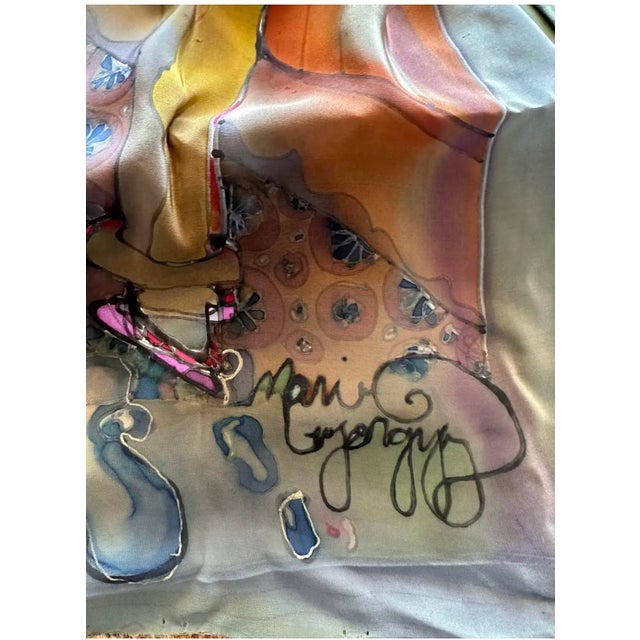 1950s Mid Century European Water Colors Silk Painting Matisse Style Signed Multicolors For Sale - Image 5 of 10