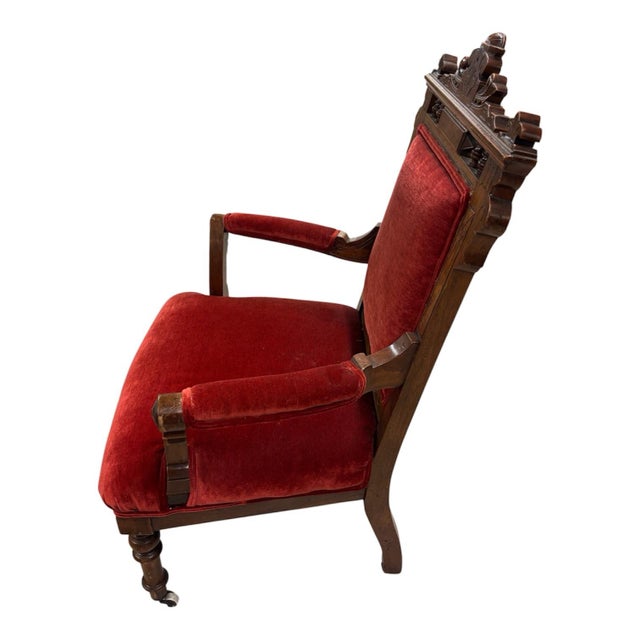 Victorian Pair of Mid 19th Century Antique Vintage Old Carved Eastlake Solid Wood Wooden Side Dining Accent Chair For Sale - Image 3 of 11