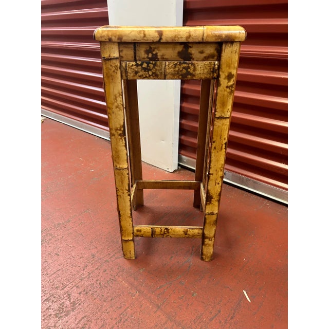 Chinoiserie Vintage Burnt Bamboo Side Table/Plant Stand For Sale - Image 3 of 10