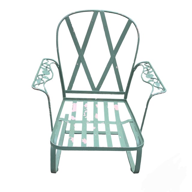 Vintage Woodard Wrought Iron Bouncer Chair Chantilly Rose This vintage wrought iron outdoor patio chair is made and...