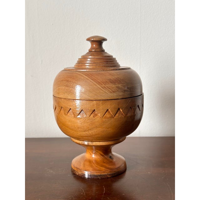 Victorian Antique Hand Turned Wooden Treenware Bowl With Lid For Sale - Image 3 of 8