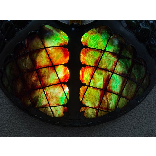 1960s Tiffany-Style Iridescent Glass & Bronze Turtleback Tile 26" Shade (Shade Only) For Sale - Image 17 of 18