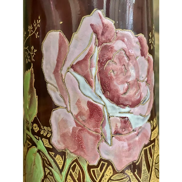 Art Nouveau Pair of Antique Mont Joye Legras Amethyst Art Glass Vases For Sale - Image 3 of 8