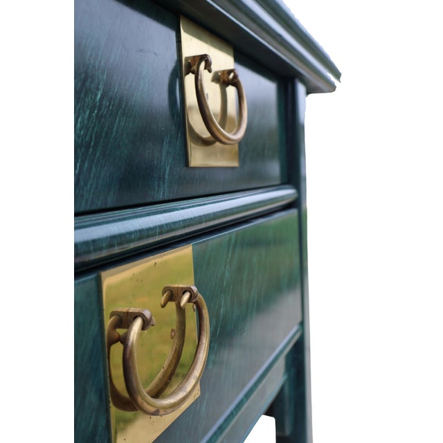 Green Vintage Century Furniture Faux-Malachite Green Pagoda Console Sideboard With Brass Hardware, Attributed For Sale - Image 8 of 18