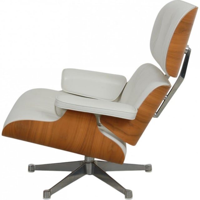 Animal Skin Lounge Chair with Ottoman in White Leather by Charles Eames, Set of 2 For Sale - Image 7 of 18