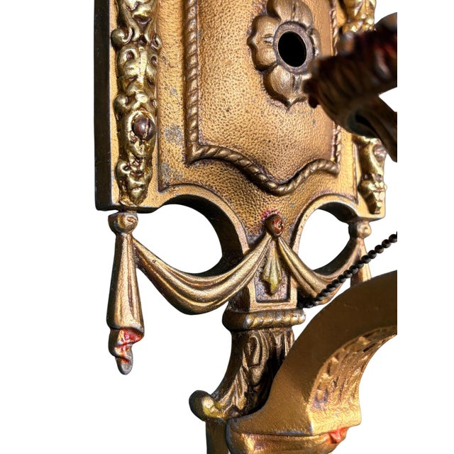 1920s Cast Aluminum Wall Sconces With Original Polychrome Finish - Pair For Sale - Image 9 of 9