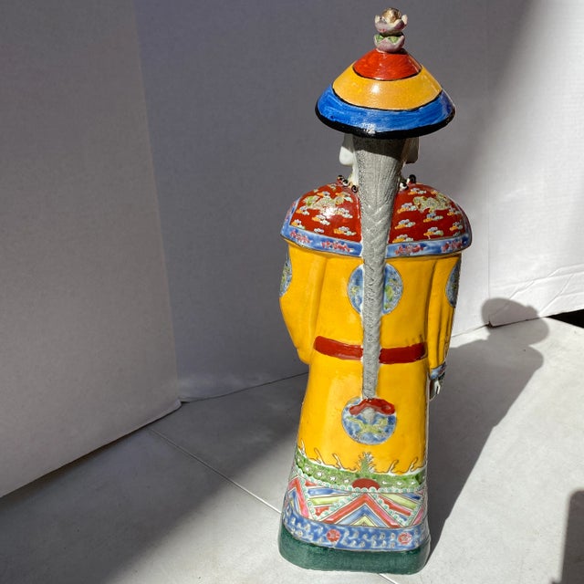 Mid 20th Century Vintage Large Porcelain Chinese Wucai Nobleman Statue For Sale - Image 5 of 13