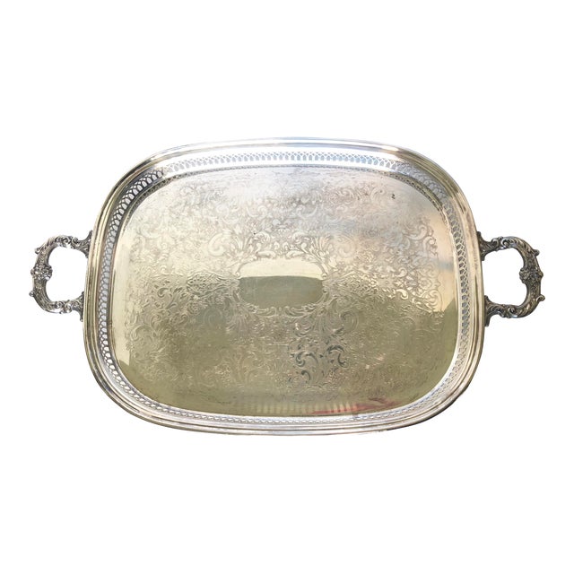 1950s Footed Silver Plate Serving Tray With Handles Chairish