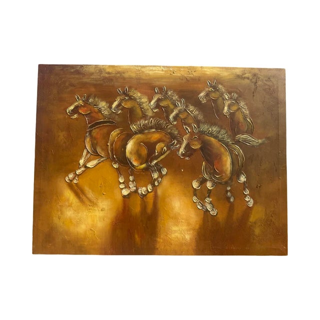 Late 20th Century Vintage Canvas Painting of Horses For Sale - Image 5 of 6