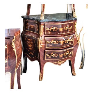 Louis XV Marble Top Commode – Elegant Bombe Chest With Three Drawers For Sale