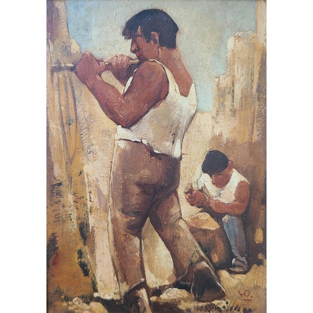 Original, one of a kind oil painting by influential Dutch artist Willem Van Den Berg (1886-1970). The painting depicts two...