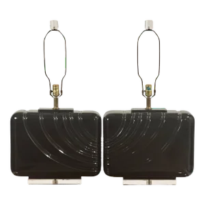 1980s Post-Modern Large Black Ceramic and Lucite Table Lamps, Pair