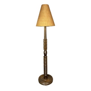 Mid-Century Brutalist Art Deco Floor French Wood Turned Lamp in the Style of Charles Dudouyt, 1950s For Sale