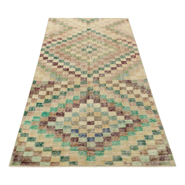 1950s Vintage Zeki Müren Runner Rug in Beige-Brown and Green | Rug & Kilim For Sale - Image 5 of 7
