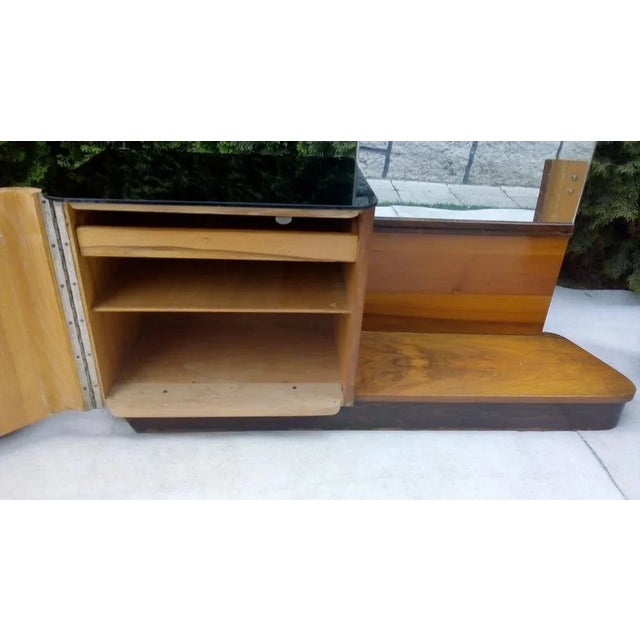 Wood Art Deco Bedside Tables and Mirror, Set of 3 For Sale - Image 7 of 11