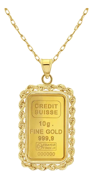 10 Gram Pamp Suisse Gold Bar with Rope Bezel 16"