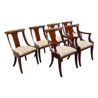 Late 20th Century Stickley Cherry Klismos Regency Style Dining Chairs, Set of 6 With Two Armchairs For Sale