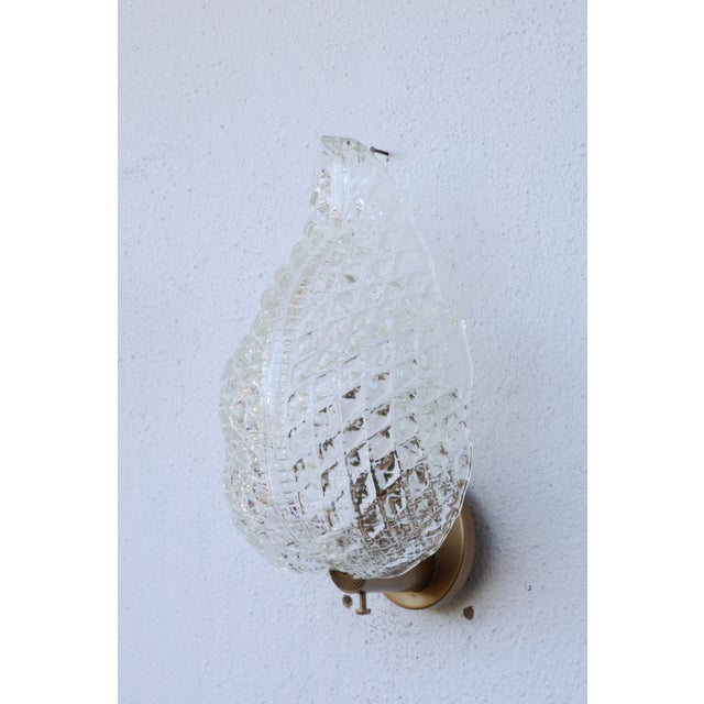 Set of 2 Wall Light Trasparent Murano Glass Leave by Barovier E Toso, 1950s For Sale - Image 6 of 15