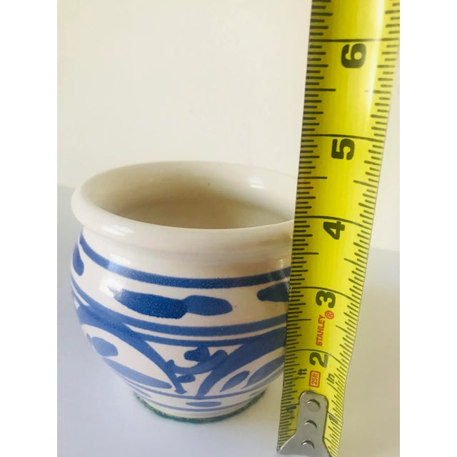 Rustic Vintage Blue and White Ceramic Cachepot For Sale - Image 3 of 4