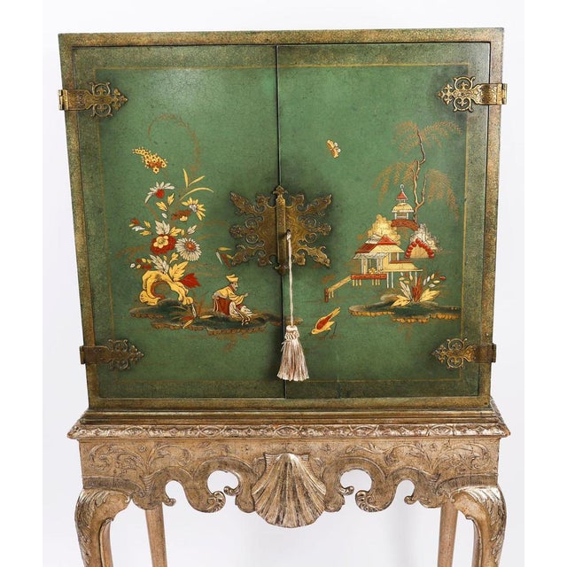 1940s Mid-Century Green Lacquered Cocktail Cabinet on Stand from Harrods, 1940s For Sale - Image 5 of 18