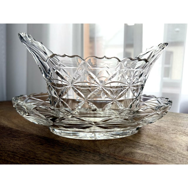 Georgian Irish Cut-Glass Bowls with Original Underplates, 1800s, Set of 3 For Sale - Image 10 of 12