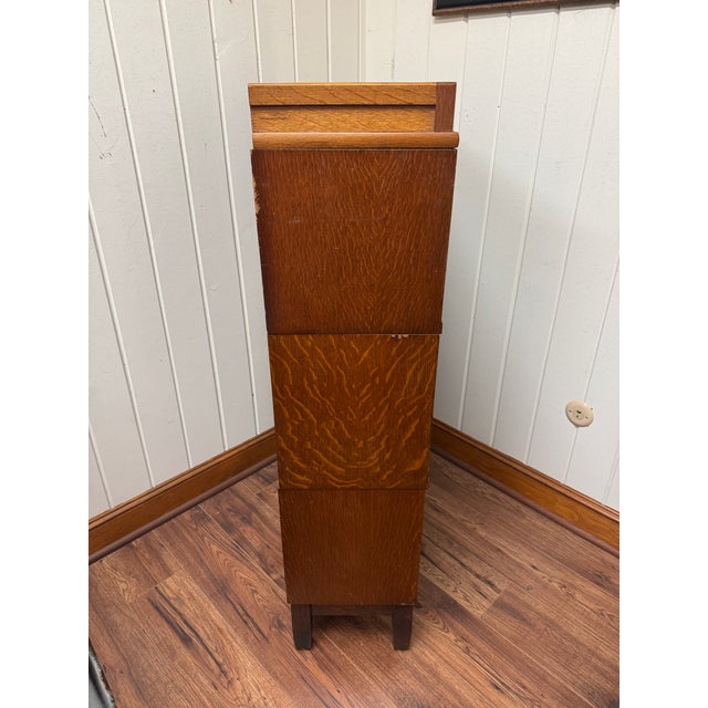 Wood Antique Arts & Crafts Style 3 Stack Oak Barristers Book Case For Sale - Image 7 of 11