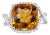 14K White Gold 12mm Cushion Cut Yellow Citrine Gemstone and 1/3 Cttw Round Pave-Set Diamond Ring - (H-I Color, VS1-VS2 Clarity)- Size 6.5 For Sale