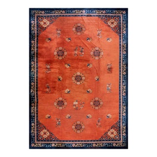 1980s Vintage Large Yellow Peking Chinese Allover Floral Hand Knotted Pile Rug For Sale
