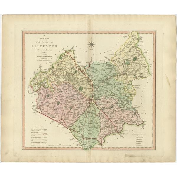Antique county map of Leicestershire first published c.1800. Villages, towns, and cities illustrated include Lutterworth,...