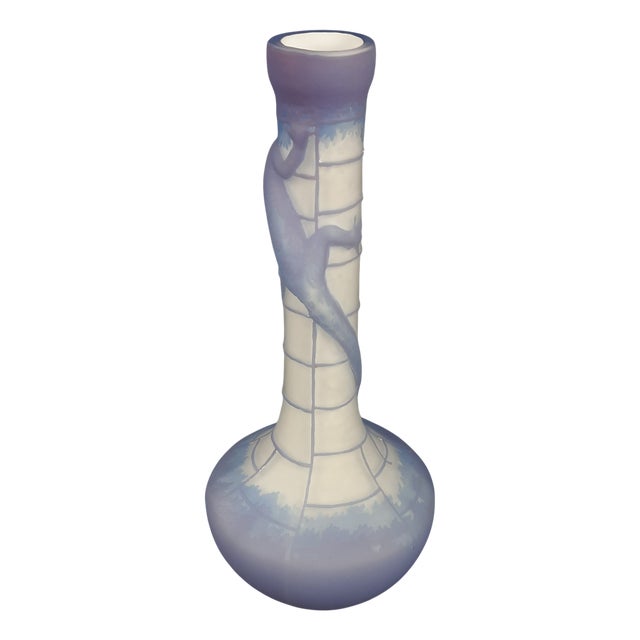 Art Nouveau Style Etched Glass Vase with Lizard in Relief, 1970s For Sale