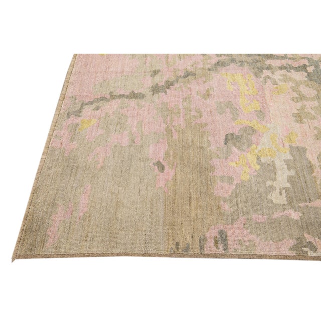 Modern Pink Handmade Abstract Motif Wool Rug For Sale - Image 4 of 10