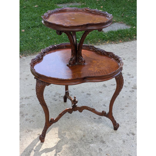 Vintage French Style Two Tier Table Dessert Parlor With Inlays For Sale - Image 15 of 17