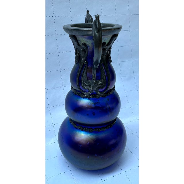 Abstract Art Nouveau Bohemian Jugendstil Silver Inclusions Glass Vase For Sale - Image 3 of 9