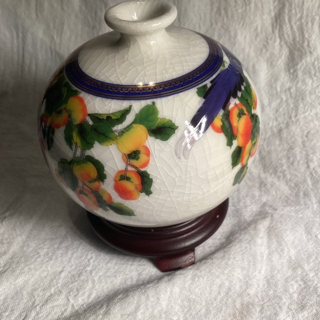 1980s Tai-Hwa Pottery Bottle Blue Magpie Good Fortune Heavenly Joy For Sale In Las Vegas - Image 6 of 12