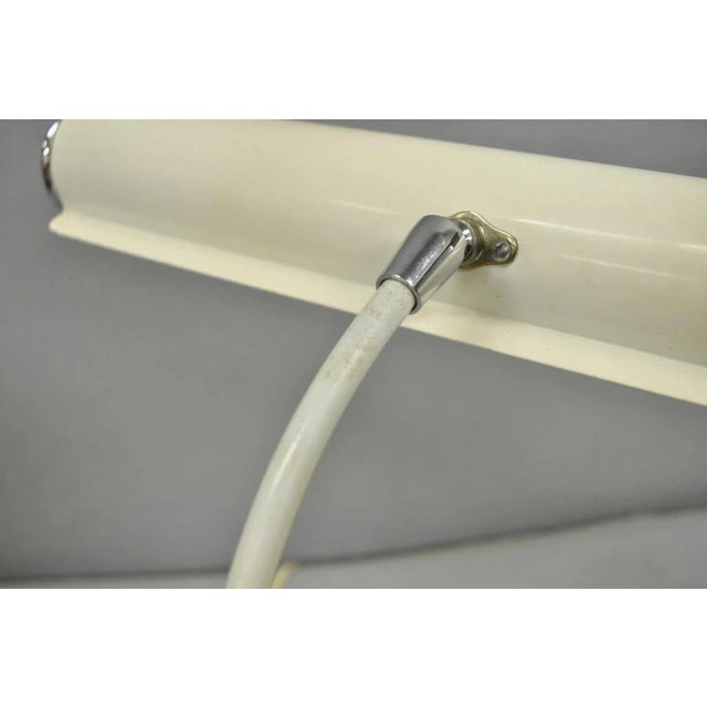 Metal Vintage Mid Century Modern White Enamel Metal Arch Desk Lamp W/ Chrome Accents For Sale - Image 7 of 12