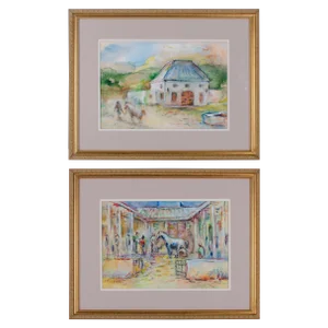20th Century Country Watercolor Paintings of South Africa by Suzanne McCullough Plowden - a Pair