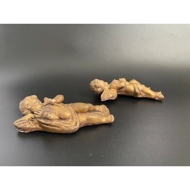Rococo 19th Century Gilt Plaster Gesso Cherub Wall Sculptures - a Pair For Sale - Image 3 of 12